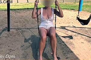 Wife swinging on the swing with no panties flashing outdoors! 😜