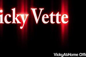 Blonde pornstar Vicky Vette in lingerie, dildo fucking her big wet pussy to orgasm