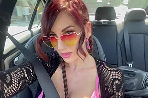 Artemisia Love Flashes Shaved Pussy In Car Outside