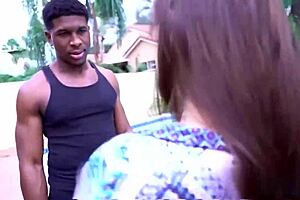 Evie Olson in hot interracial scene with a pool boy with a big dick