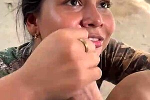 Old brunette gets messy facial
