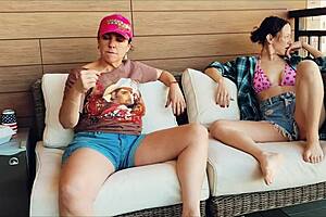 Lesbian threesome with hot moms