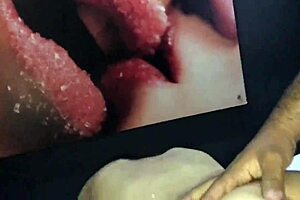 Petite brunette gets her hairless pussy licked in close-up