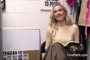Mature blonde gets fired and then gets fucked by her boss with a dildo