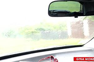 A blonde gives a blowjob to a stranger in her car