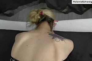 Skinny blonde Melanie gets her anal virginity pierced