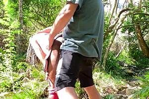 Licking cum off sugardaddy's cock on secret beach after hike