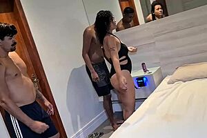 Big black cock and double vaginal penetration in hotel room