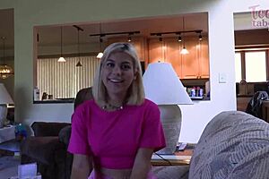 Lilith Grace, the babysitter with a big ass and natural tits gives great blow job and gets cum inside her vagina in doggy style position