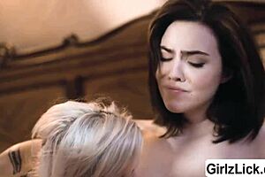 A young lesbian teen joins a milf stepmom in a steamy threesome encounter.