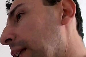 this slutty milf just sits and watches her boyfriend sucking off another guy