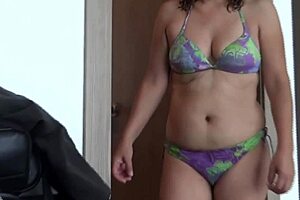 My stepmom in bikini shows body on the beach