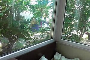 Hairy MILF is getting her asshole eaten in front of the window