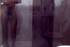 Sex with a girl with big ass and big cock in the bathroom