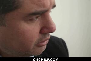 Stepmom teaches Oliver job skills with big tits and blowjob.