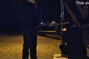 Married woman gives blow job while on a leash