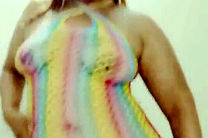 Gina rides cowgirl with huge cock in fishnets