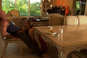 Brunette milf gets fucked hard in living room