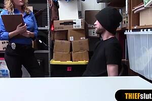 Hey, hot blonde milf security guard rough fucks thief in doggystyle.