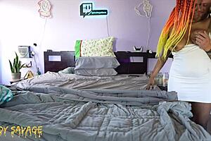 Can big tits ebony milf handle young white guy?