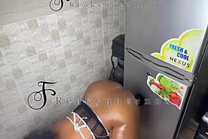 hot milf camgirl fucks huge dildo in kitchen