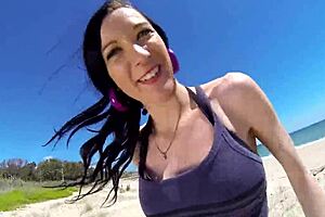 Sex with a hot brunette MILF on the beach is a great pleasure