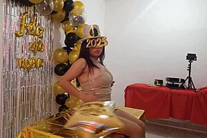 Beautiful lady hosts party in elegant dress