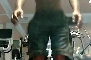 beautiful 21-year-old with brown eyes works out in dorm