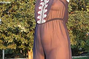 A hot hairy mature lady in transparent underwear for stimulation