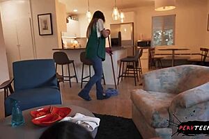 The hot Latina cleaner was caught having sneaky sex on the job