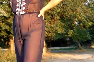 Oops, hairy mature flashin’ in see-through, so wild!