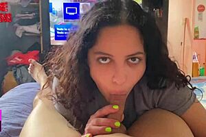 Argentine babe sucks cum from my balls greedily