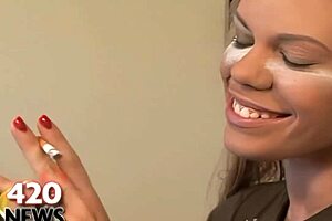 gia paloma in fishnets rides and blows in outdoor threesome