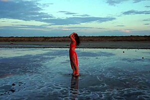 i took a walk on the red sunset of elton salt lake.