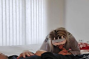 Blonde wakes husband for a big morning treat