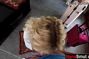 A pervert boy was made happy by a hot step grandmother, who blew him