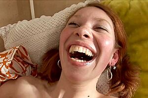 redhead teen 18+ fucked in bed with handjob