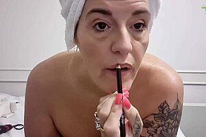 Topless make-up preparation with mature amateurs, horny slut shaved reality.