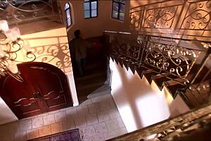 fucking blonde mom at bed, with shaved pussy and stockings, leading to gaping asshole and facial