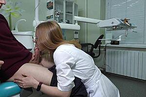 Dentist with glasses won’t stop sucking until she gets a load in mouth