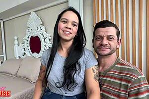 milf fitness babe rides big cock while hubby watches.