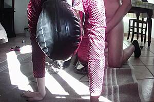 Latina milf throated in leather catsuit and boots over the knee