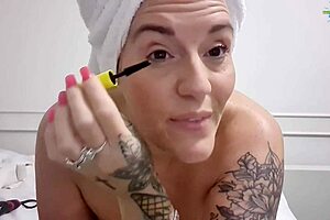 Topless make-up preparation with mature amateurs, horny slut shaved reality.