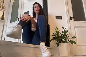 Foot fetish with a hot girl in sneakers, a very interesting video!