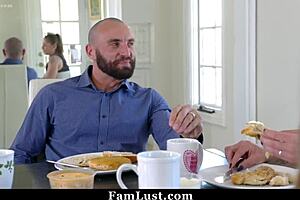 Horny Step Daughter Sucks Stepdad's Cock Under Table