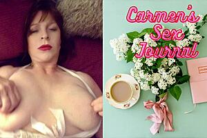 Blonde bombshell granny Carmen makes a sloppy blowjob in close-up