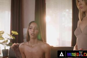 Stepmom Angelika Grays dominates stepbae Lia Lin in intense gyno exam.