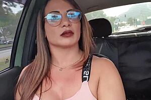 skinny blonde milf with fake tits fucks in high heels, cum on tits