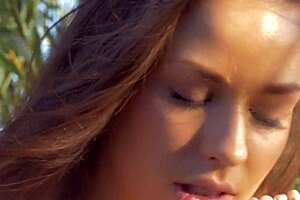 perfect-breasted beauty gropes her ass and pussy solo