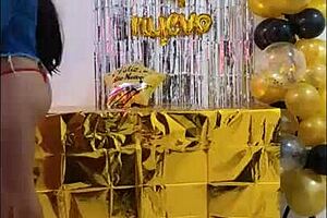 Two friends celebrate the New Year with hot masturbation